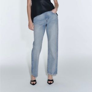 ZARA Women's ZW Mid-rise Cropped Straight Leg Jeans(Light Blue, US 14/EUR 46)
